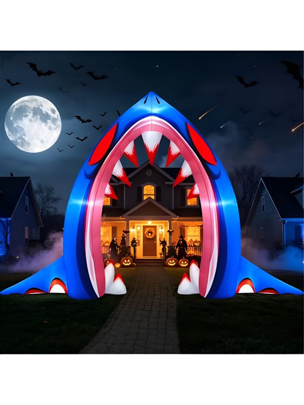 10FT Halloween Inflatable Shark Archway Decoration with LED Lights